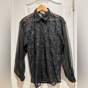 Vintage Effeci lace button-down shirt- medium
